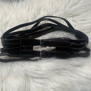 Faux Leather Double Fasten Statement Belt - Dark Brown Leather | Silver Hardware